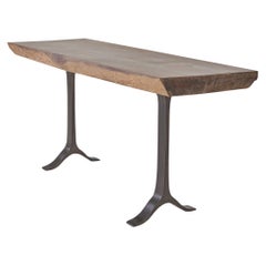 Antique Hard Wood Console, Sand-Cast Aluminum Base by P. Tendercool, In Stock