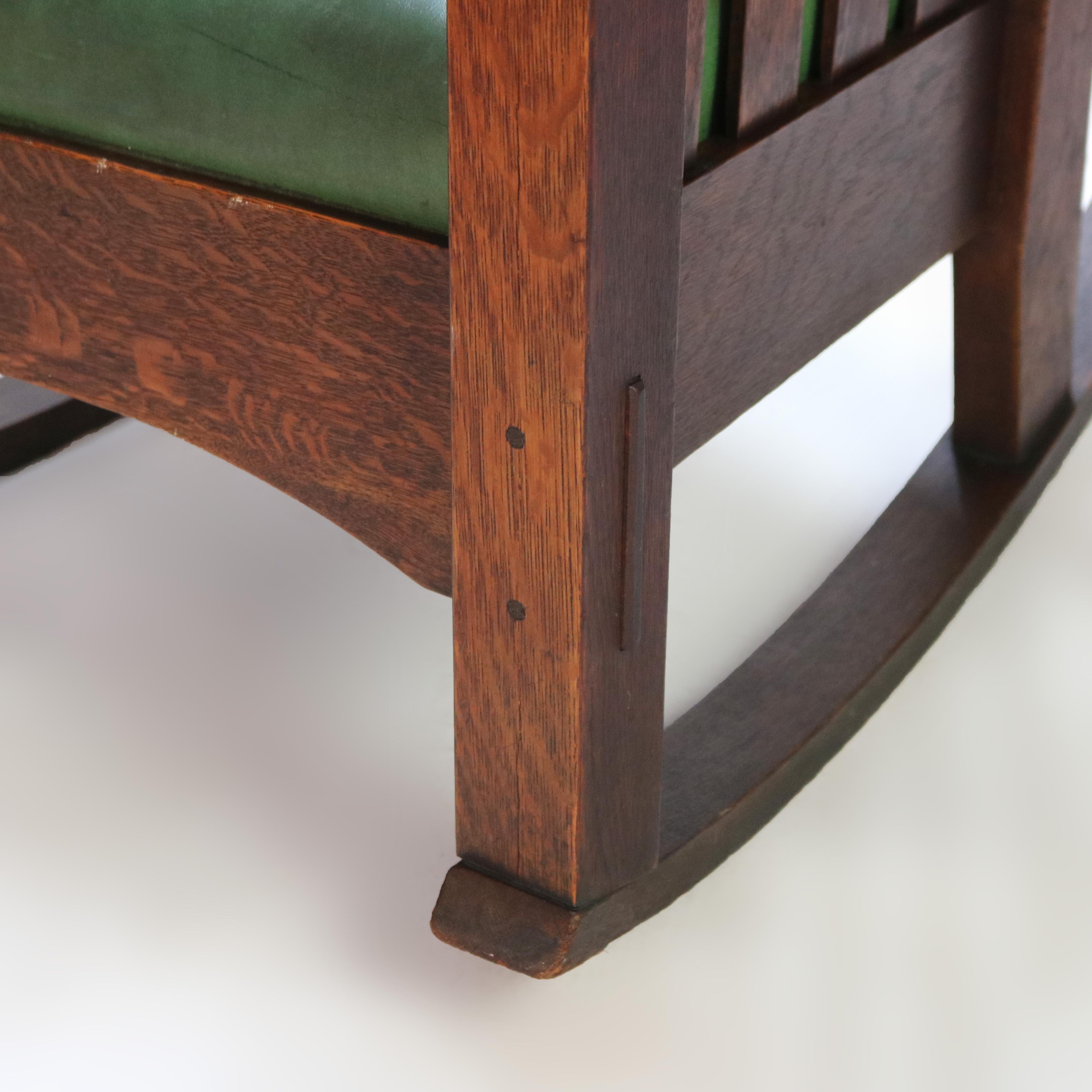 ***Reduced In-House Delivery Rates - Click on “Ask Seller” to Request a Quote***

Antique Arts & Crafts Mission Oak Slat Back Rocking Chair with Label 