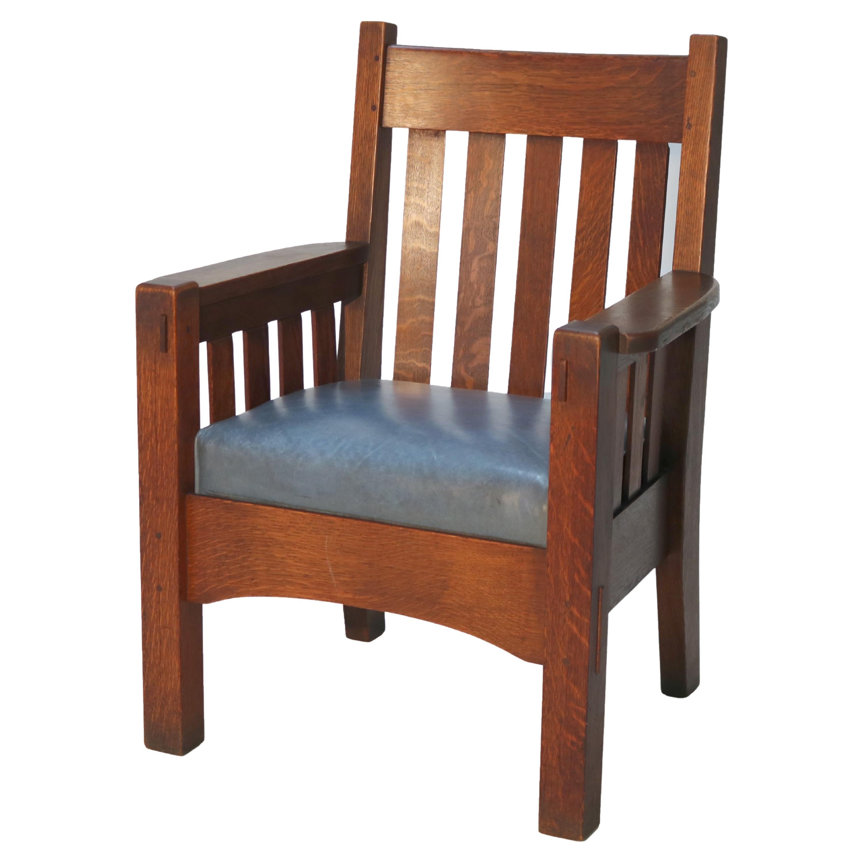 Fauteuil d'antiquités Harden Line Arts & Crafts Mission à dossier à lattes en chêne C1910