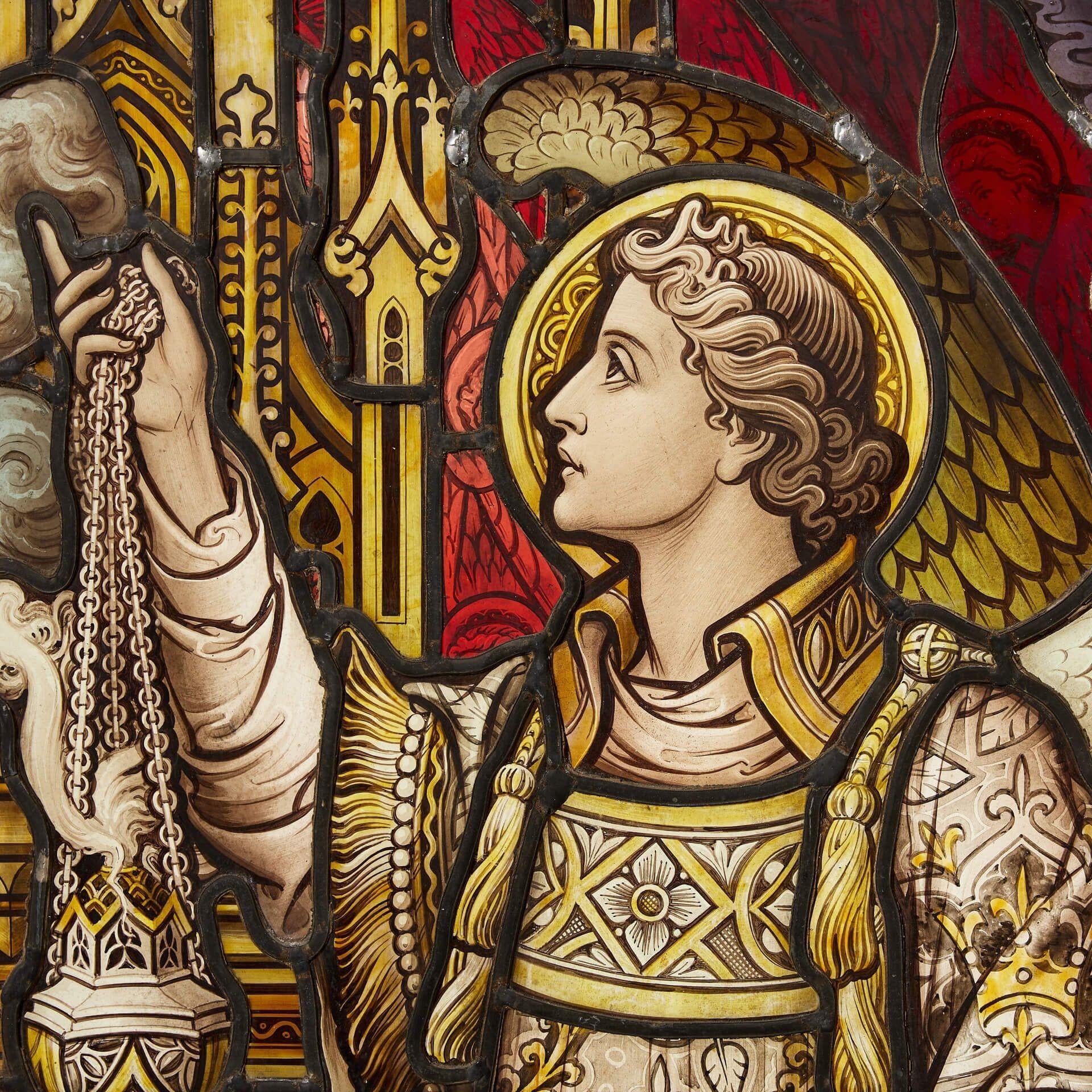 Victorien Vitrail antique Hardman & Co représentant une scène religieuse en vente