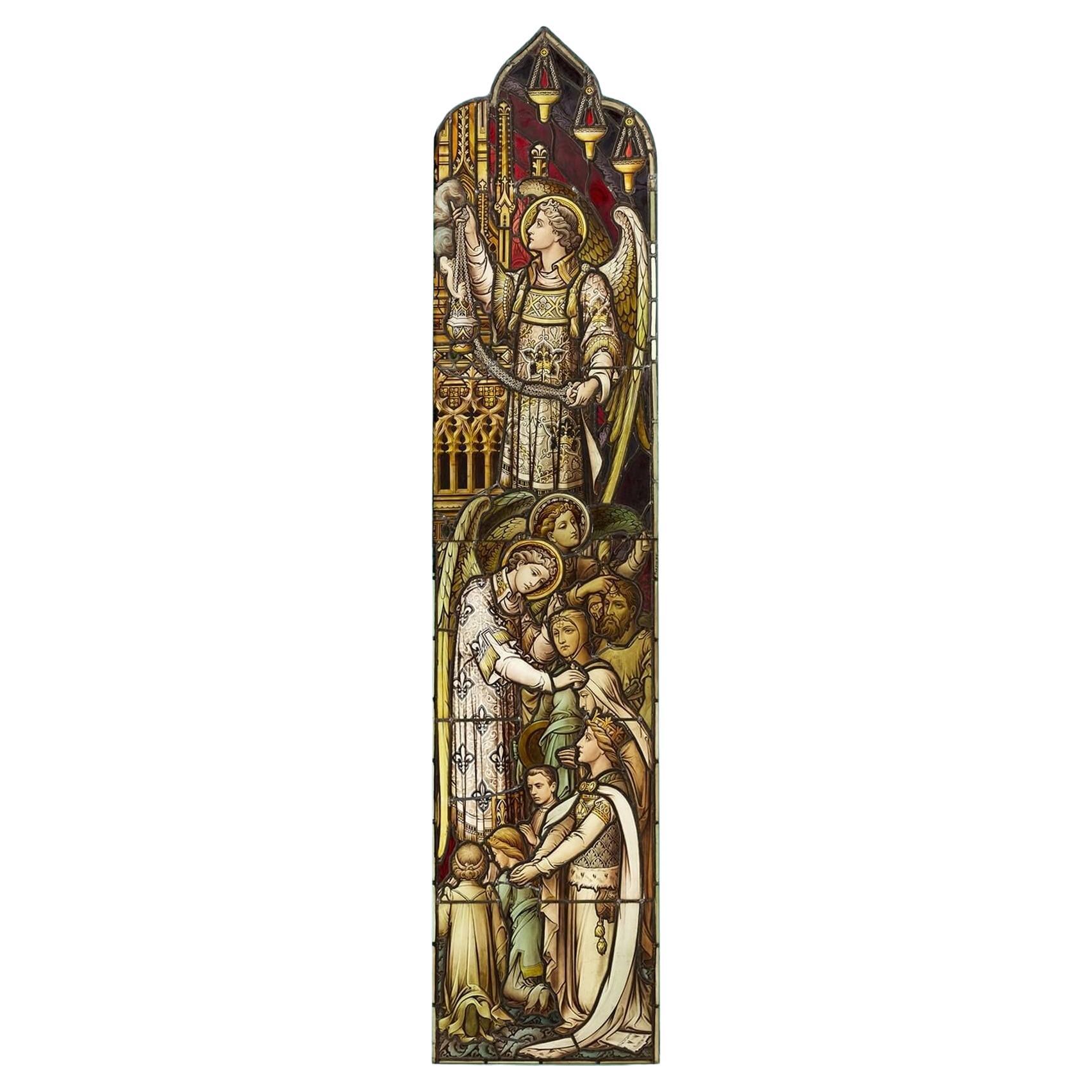 Vitrail antique Hardman & Co représentant une scène religieuse