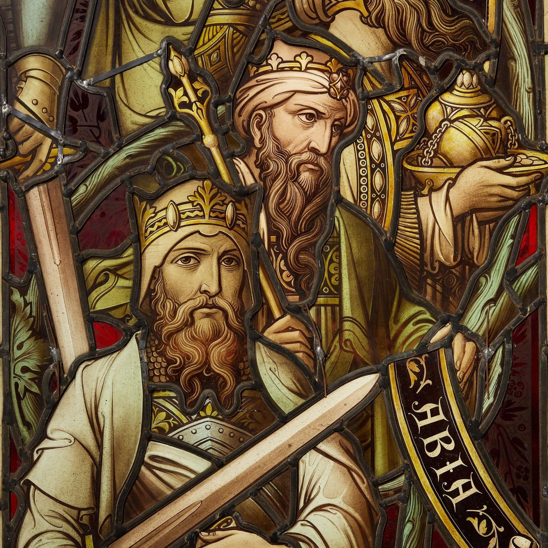 Panel antiguo de Hardman & Co Stained glass de Reyes Bíblicos Victoriano en venta