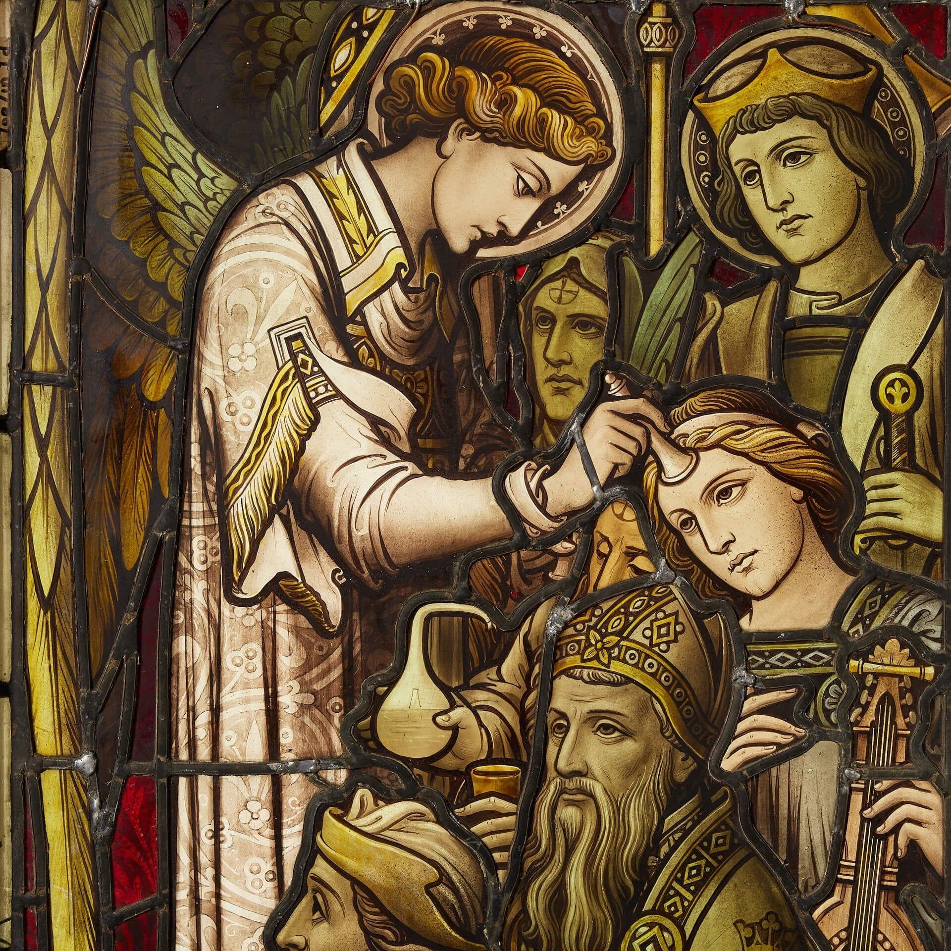 Victorien Vitrail antique Hardman & Co représentant une scène religieuse en vente