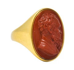 Antique Hardstone 18 Karat Gold Cameo Ring