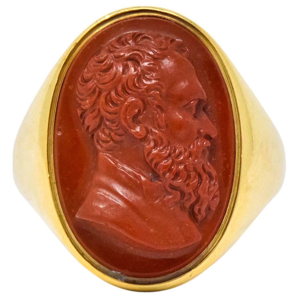 Antique Hardstone 18 Karat Gold Cameo Ring