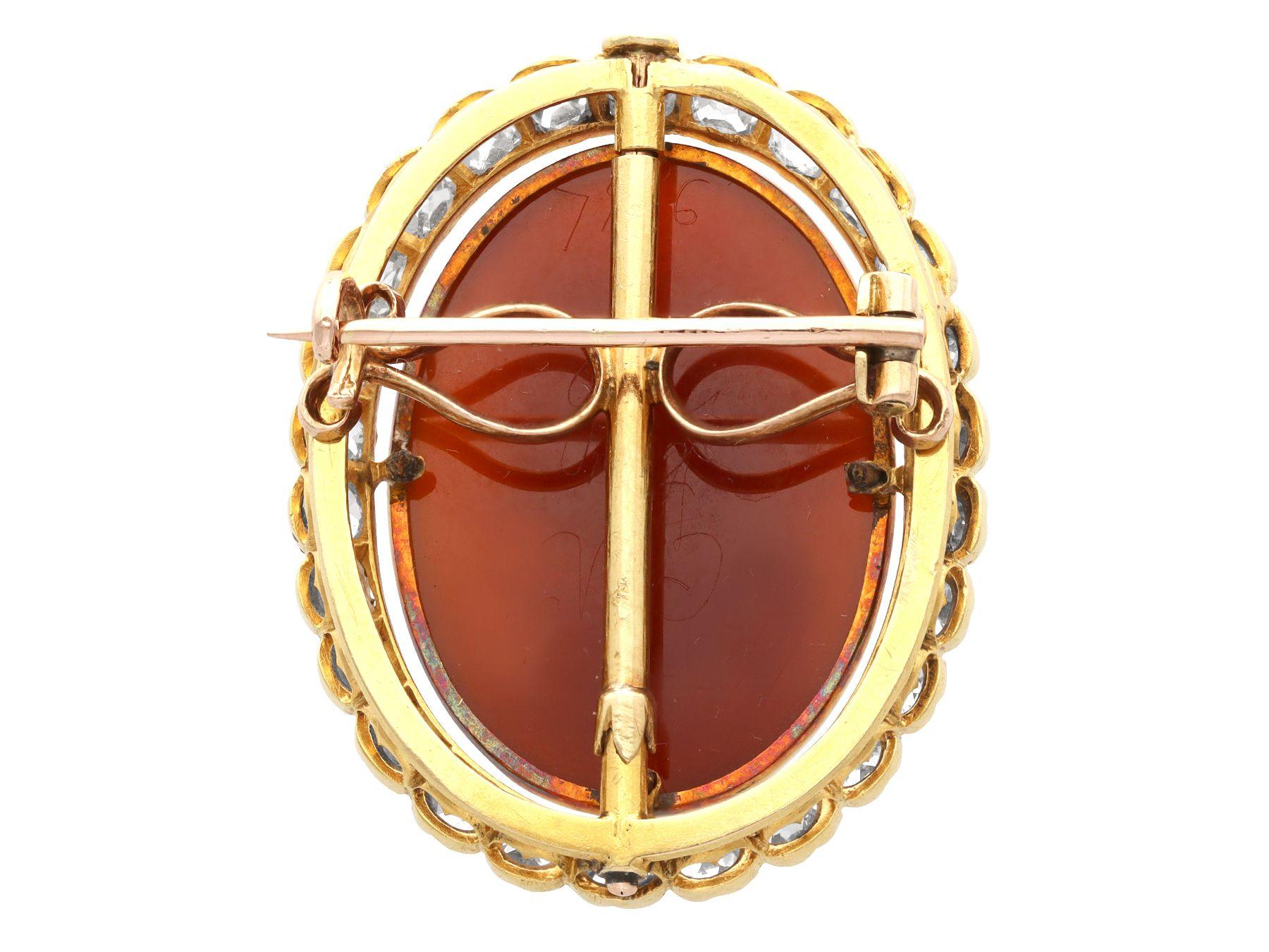 Antique Hardstone and 4.88ct Diamond Yellow Gold Cameo Brooch, circa 1875 In Excellent Condition For Sale In Jesmond, Newcastle Upon Tyne