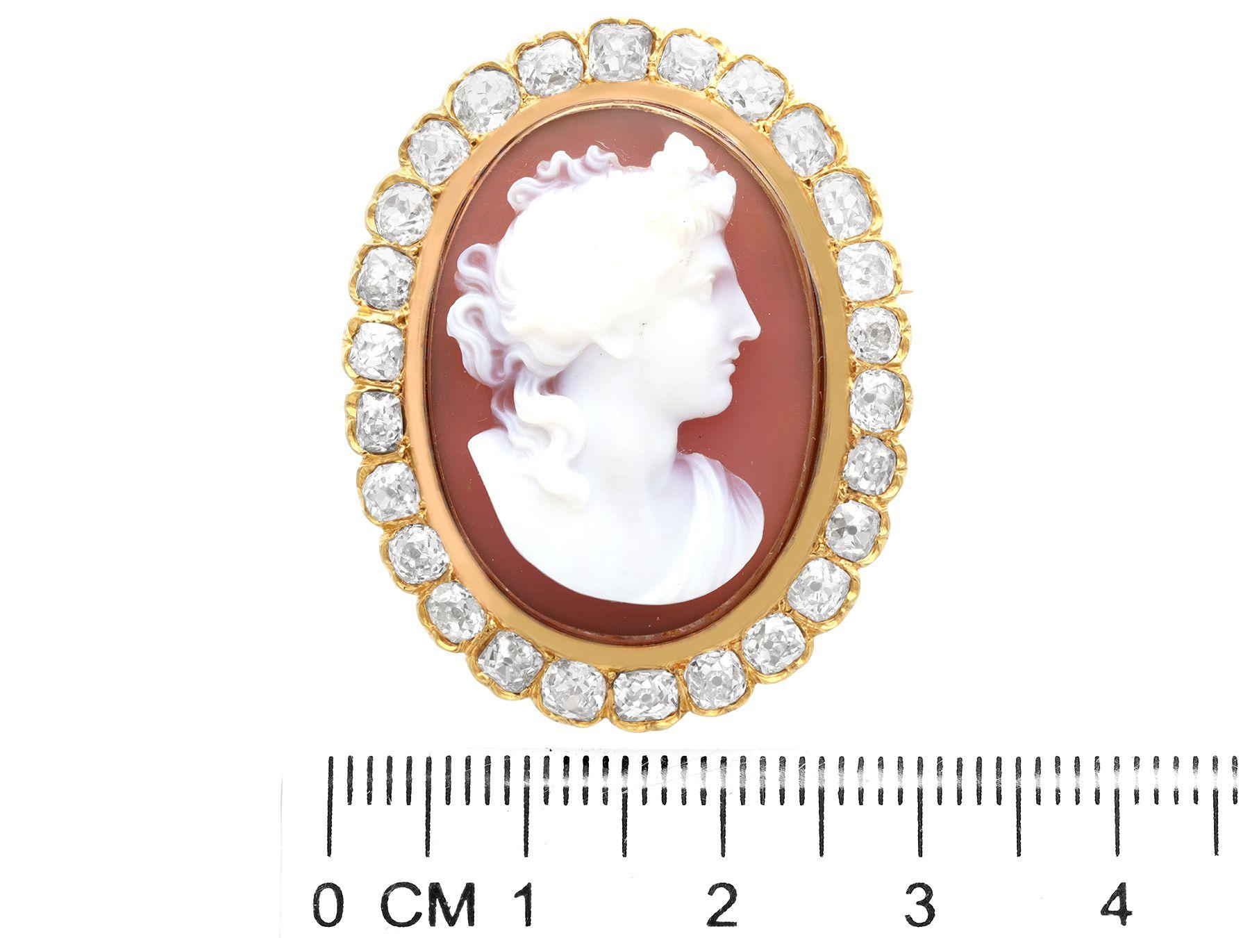 Antique Hardstone and 4.88ct Diamond Yellow Gold Cameo Brooch, circa 1875 For Sale 1
