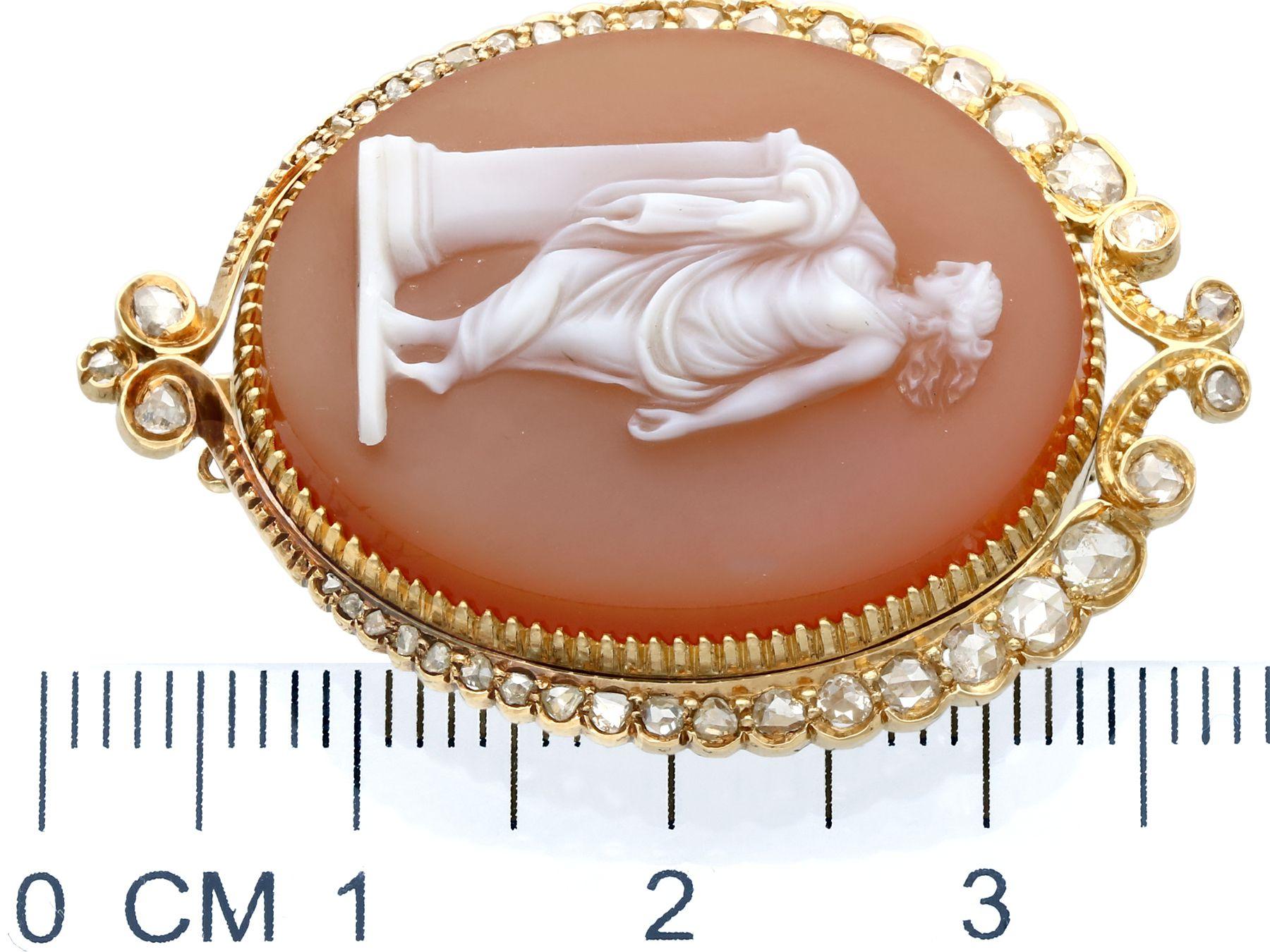 Antique Hardstone and Diamond Yellow Gold Cameo Brooch In Excellent Condition For Sale In Jesmond, Newcastle Upon Tyne