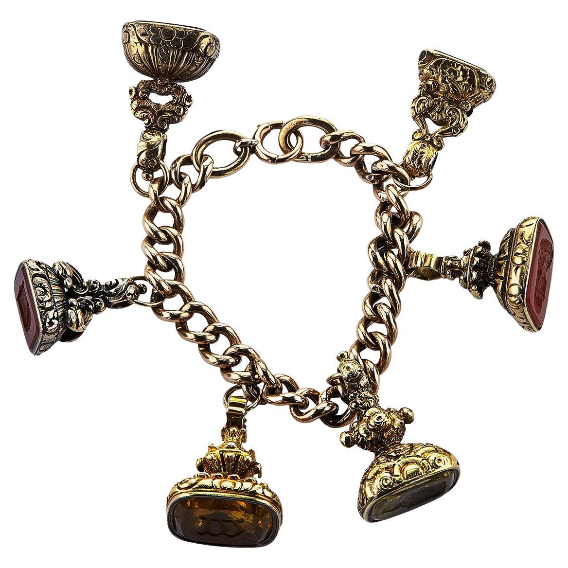 Antique Hardstone Intaglio Charm Bracelet For Sale