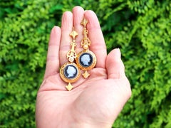Antique Hardstone Pearl and 22k Yellow Gold Cameo Drop Earrings Circa 1890