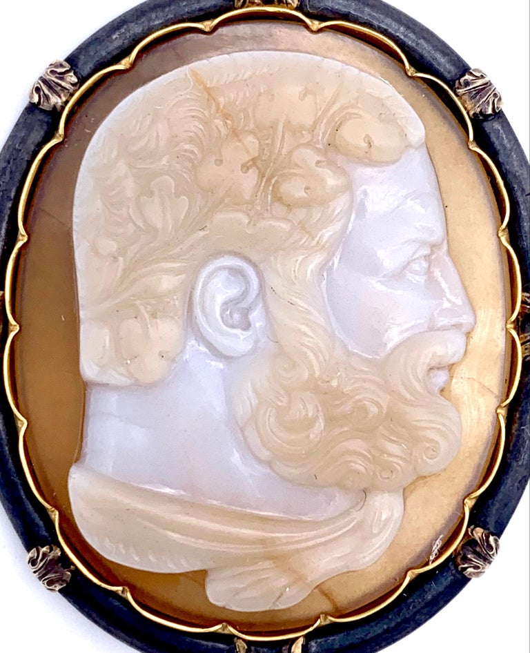 Oval Cut Antique Hardstone Sardonyx Cameo Portrait in Profile of a Bearded Gentleman For Sale