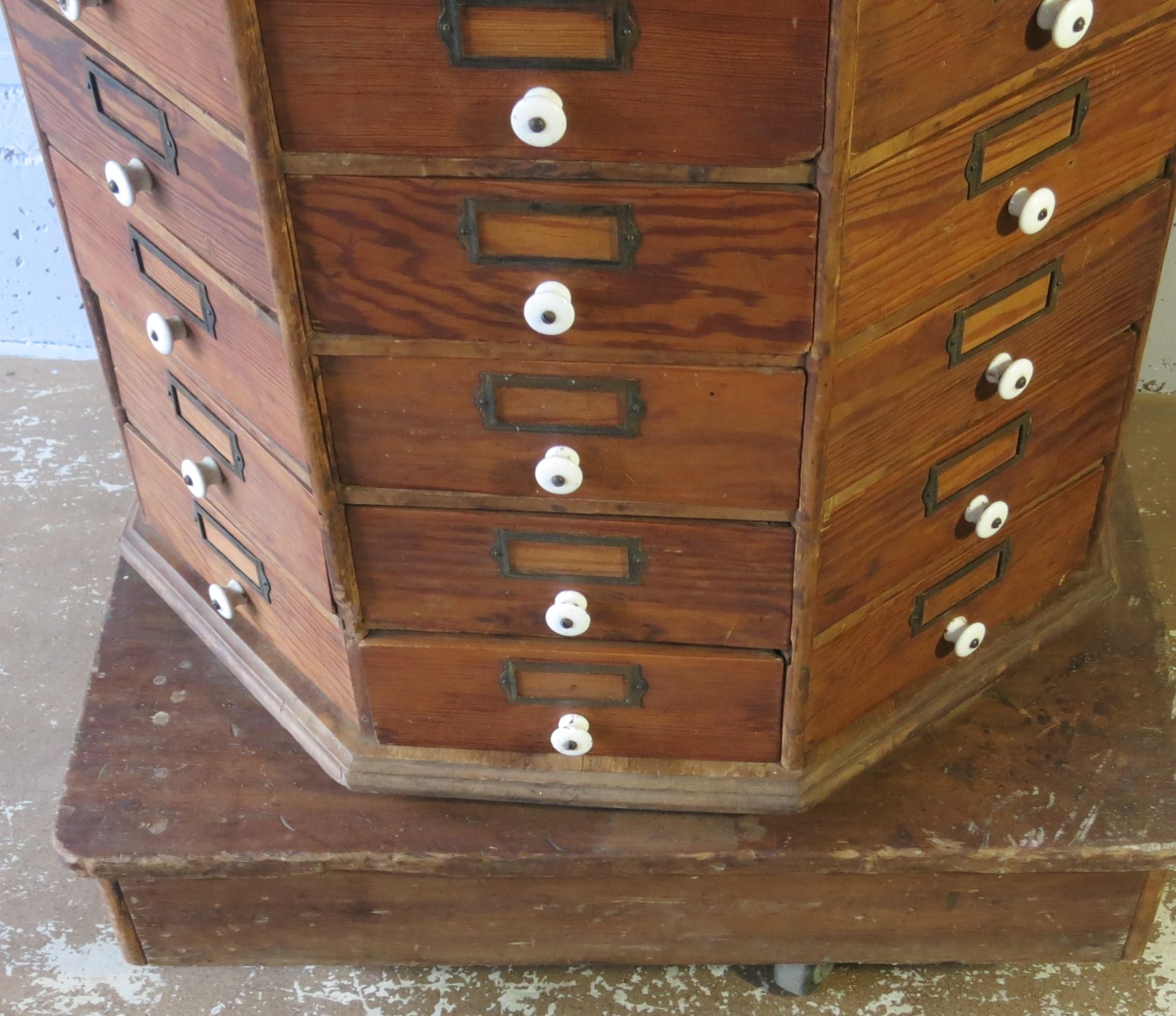 Wood Antique Hardware Store Revolving Bolts and Screw Cabinet 80 Drawers For Sale