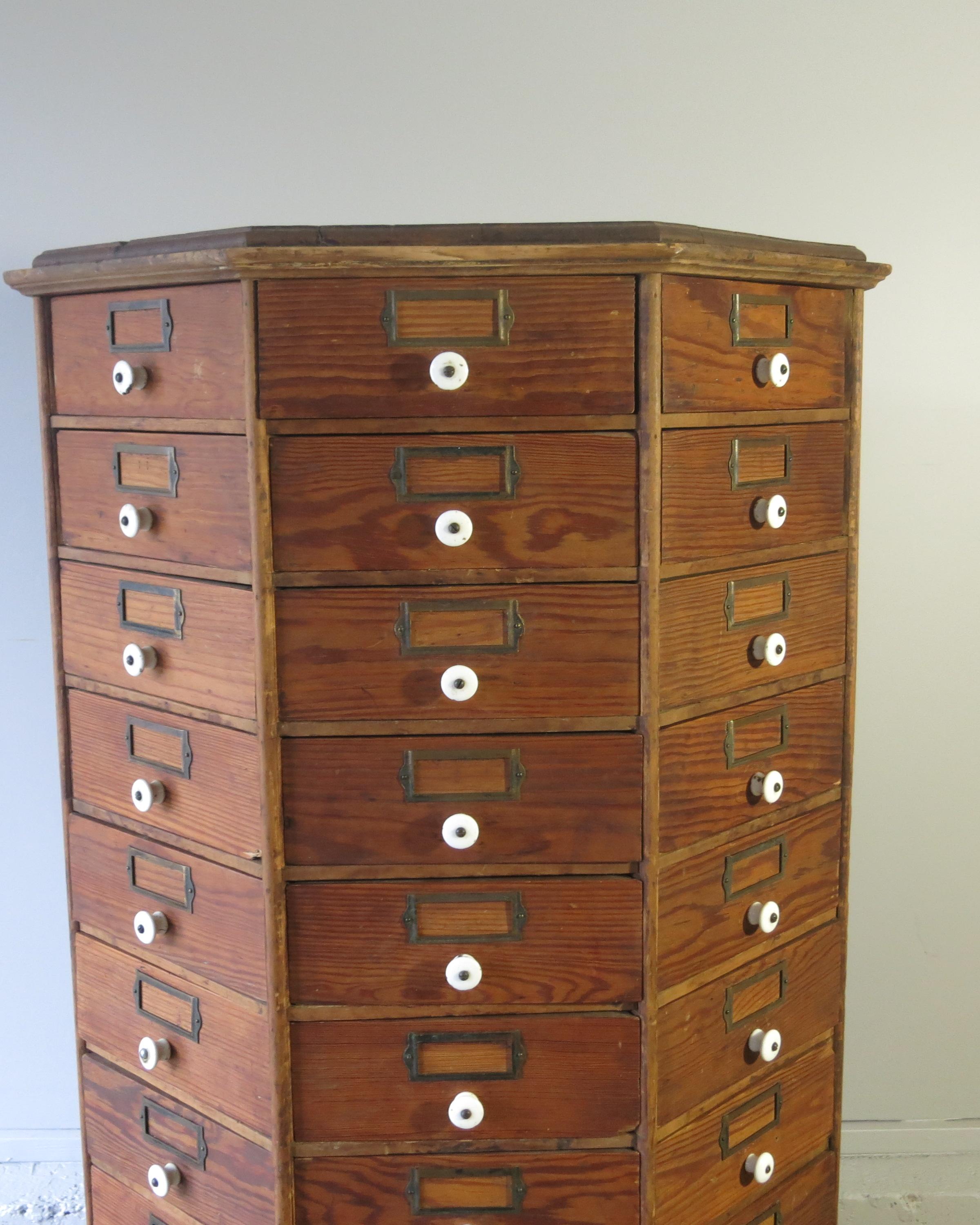 Antique Hardware Store Revolving Bolts and Screw Cabinet 80 Drawers For Sale 2