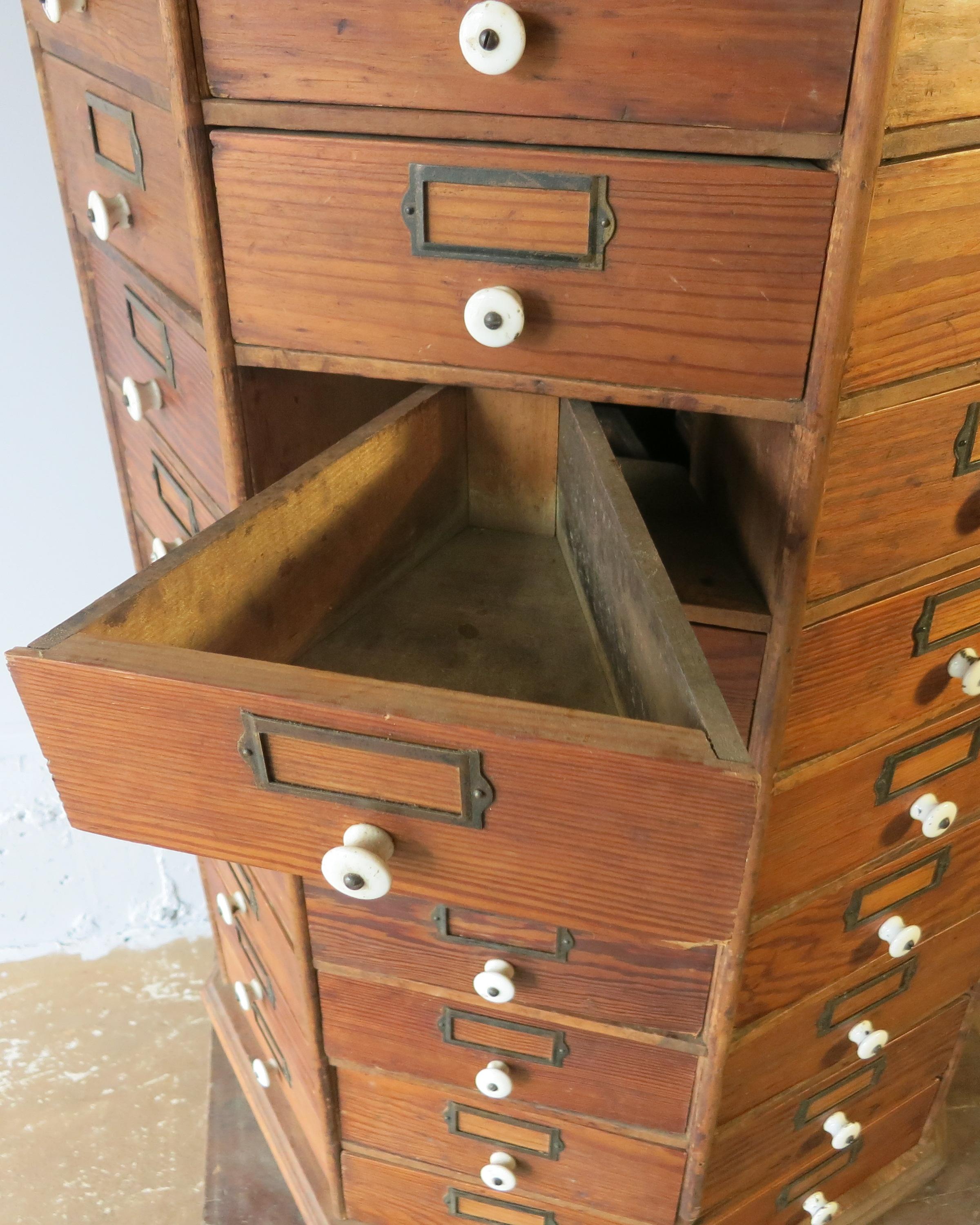American Antique Hardware Store Revolving Bolts and Screw Cabinet 80 Drawers For Sale