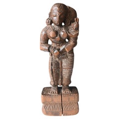 Antique hardwood carved Goddes statue from India, 18th century