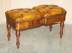 ANTIQUE HARDWOOD CHESTERFIELD LEATHER WADMAN BROTHERS RISE & FALL PiANO STOOL