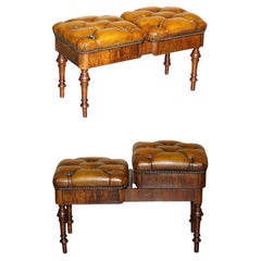 ANTIQUE HARDWOOD CHESTERFIELD LEATHER WADMAN BROTHERS RISE & FALL PiANO STOOL
