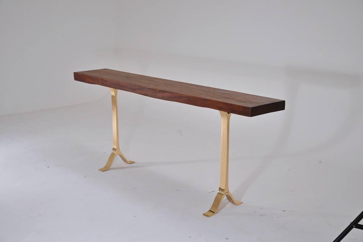 Minimalist Antique Hardwood Console Table on Sand-Cast Base by P. Tendercool For Sale