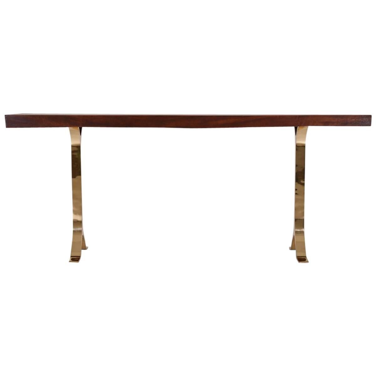 Antique Hardwood Console Table on Sand-Cast Base by P. Tendercool For Sale