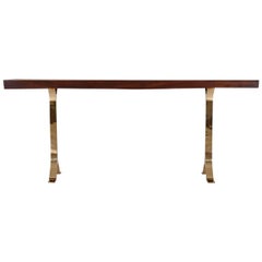 Antique Hardwood Console Table on Sand-Cast Base by P. Tendercool