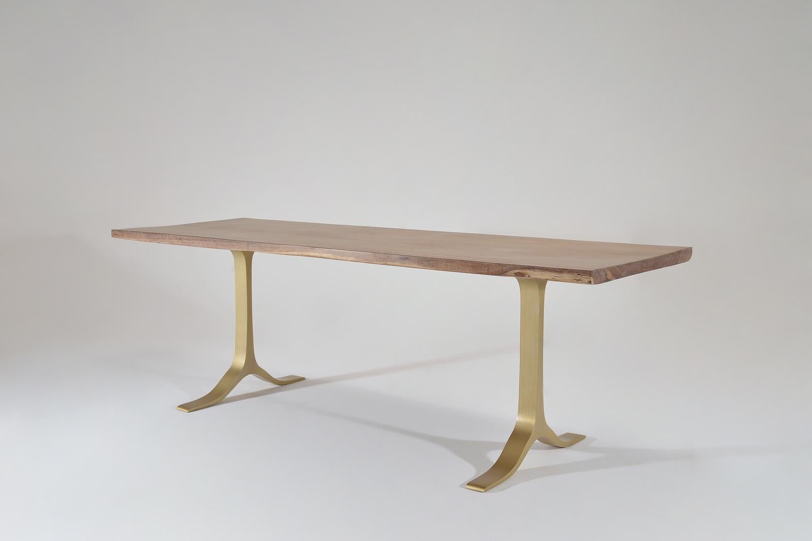 Minimalist Antique Hardwood Console Table on Sand-Cast Brass Base by P. Tendercool For Sale