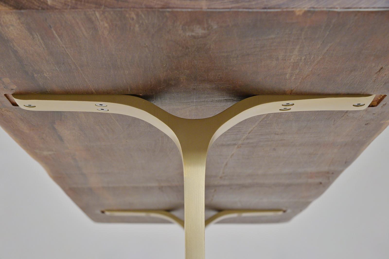 Contemporary Antique Hardwood Console Table on Sand-Cast Brass Base by P. Tendercool For Sale