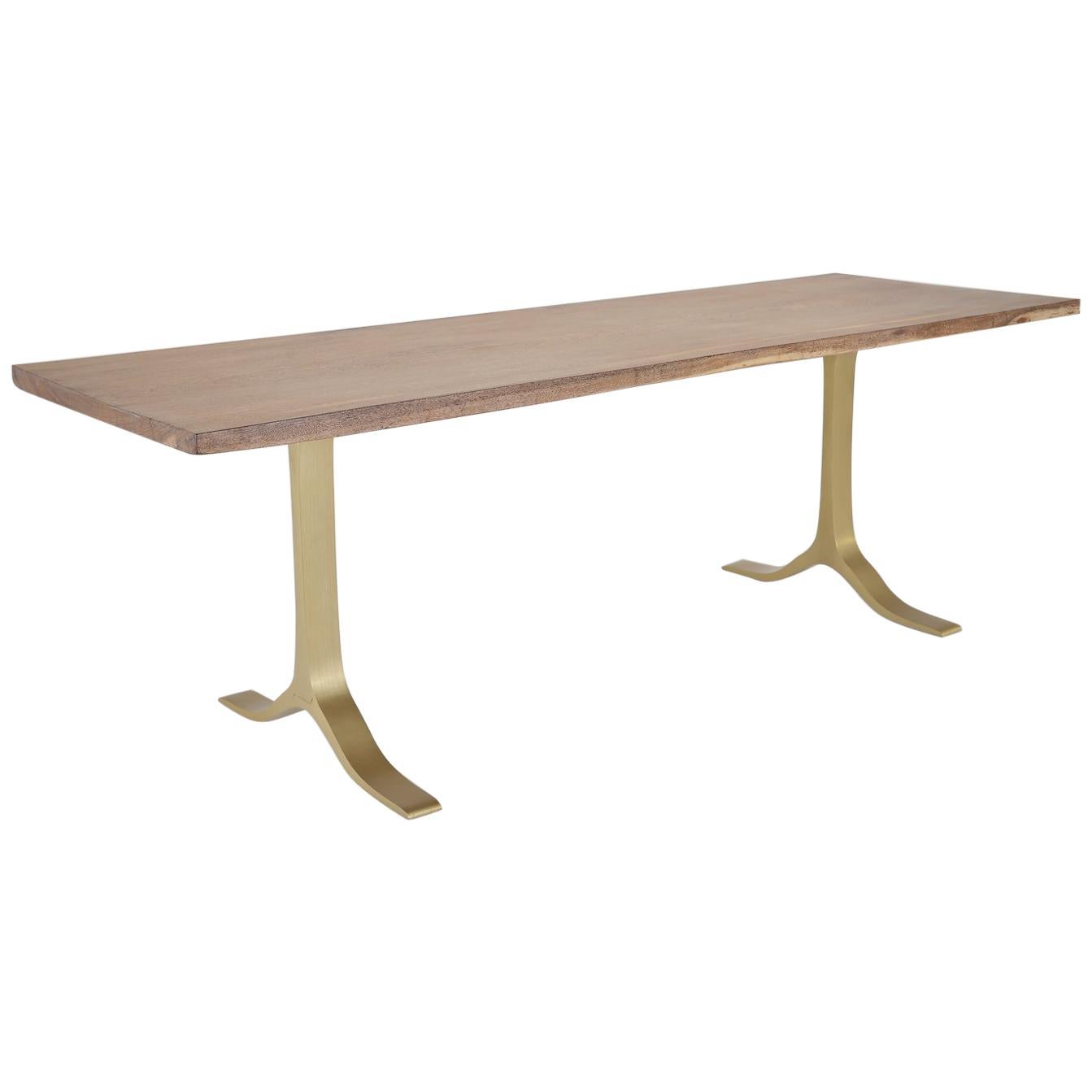 Antique Hardwood Console Table on Sand-Cast Brass Base by P. Tendercool For Sale