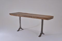 Antique Hard Wood Console Table, Sand-Cast Aluminum Base by P. Tendercool