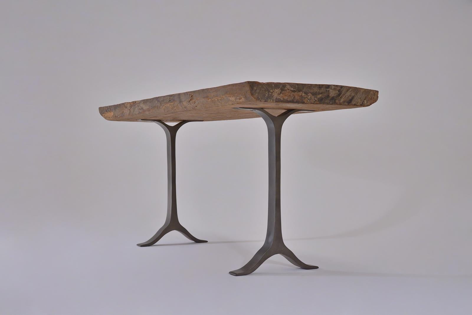 Antique Hard Wood Console Table, Sand-Cast Aluminum Base by P. Tendercool In New Condition For Sale In Bangkok, TH