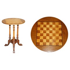 ANTIQUE HARDWOOD SATiNWOOD & WALNUT CHESS GAMES TABLE WITH LOVELY TURNED BASE