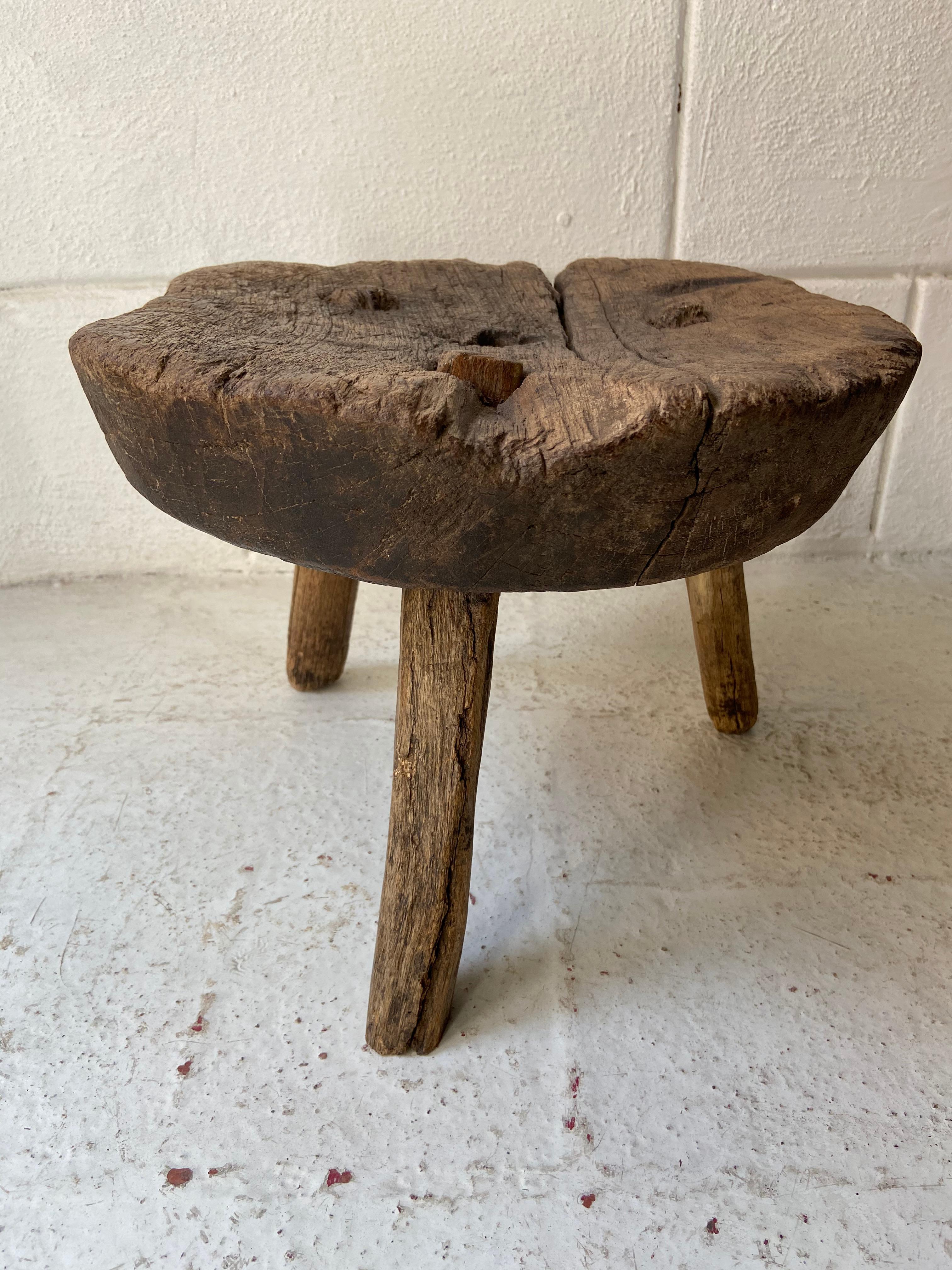 Mexican Antique Hardwood Stool from Guanajuato, Mexico