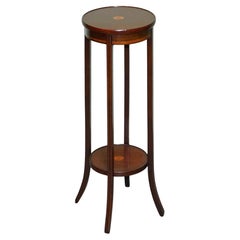 ANTIQUE HARDWOOD TWO TIER PLANT STAND WITH STARBURST MARQUETRY iNLAY