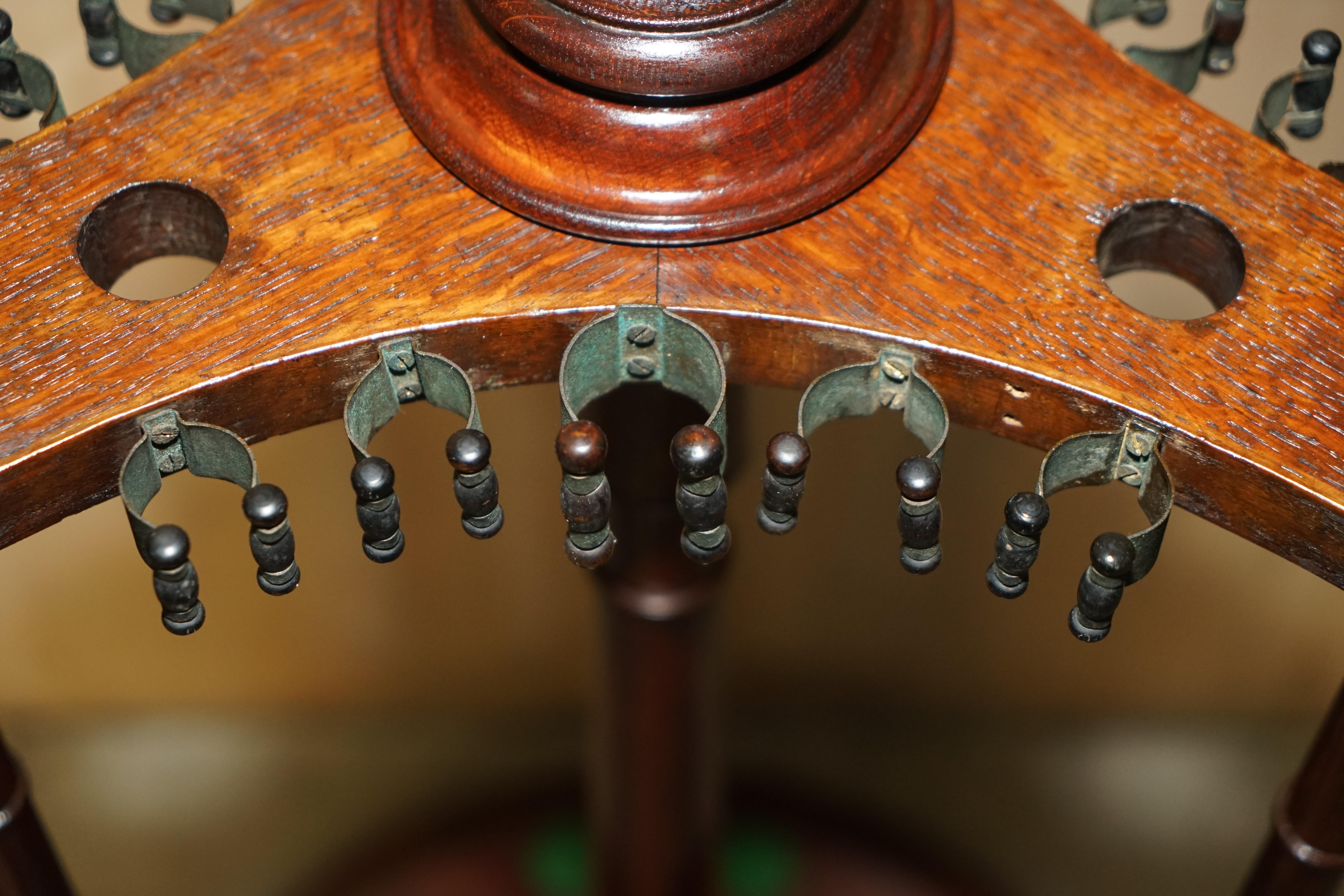 Antique Hardwood Victorian Hand Carved Revolving Snooker POOL Cue Rack 4