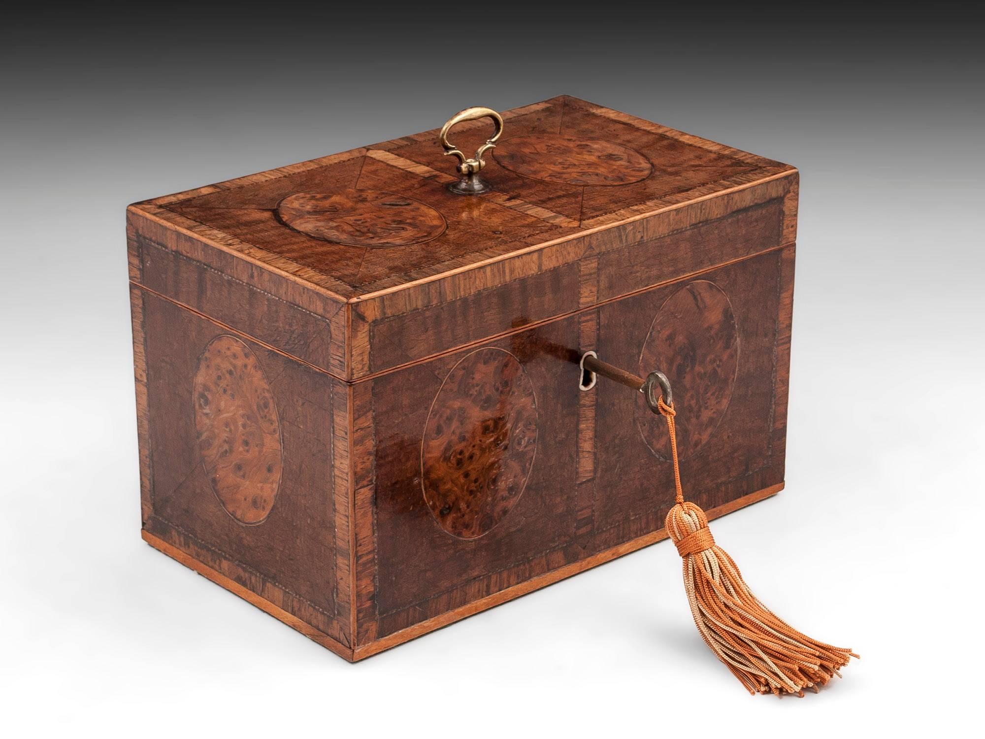 Antique Harewood Tea Chest with Burr Yew Medallions, 18th Century at