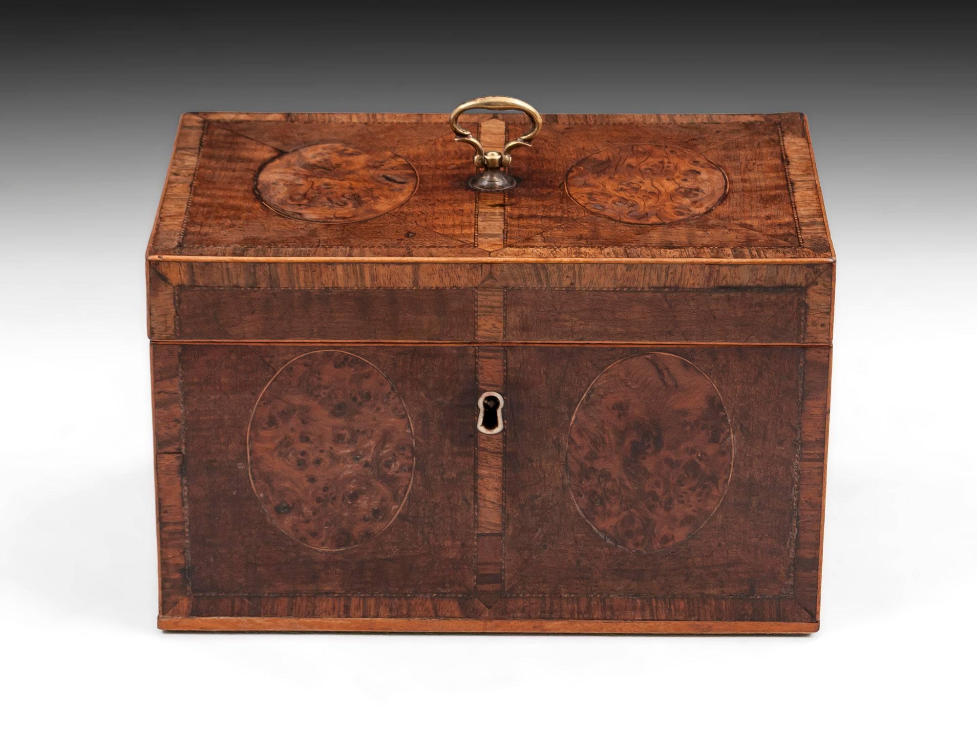 Antique Harewood Tea Chest with Burr Yew Medallions, 18th Century at