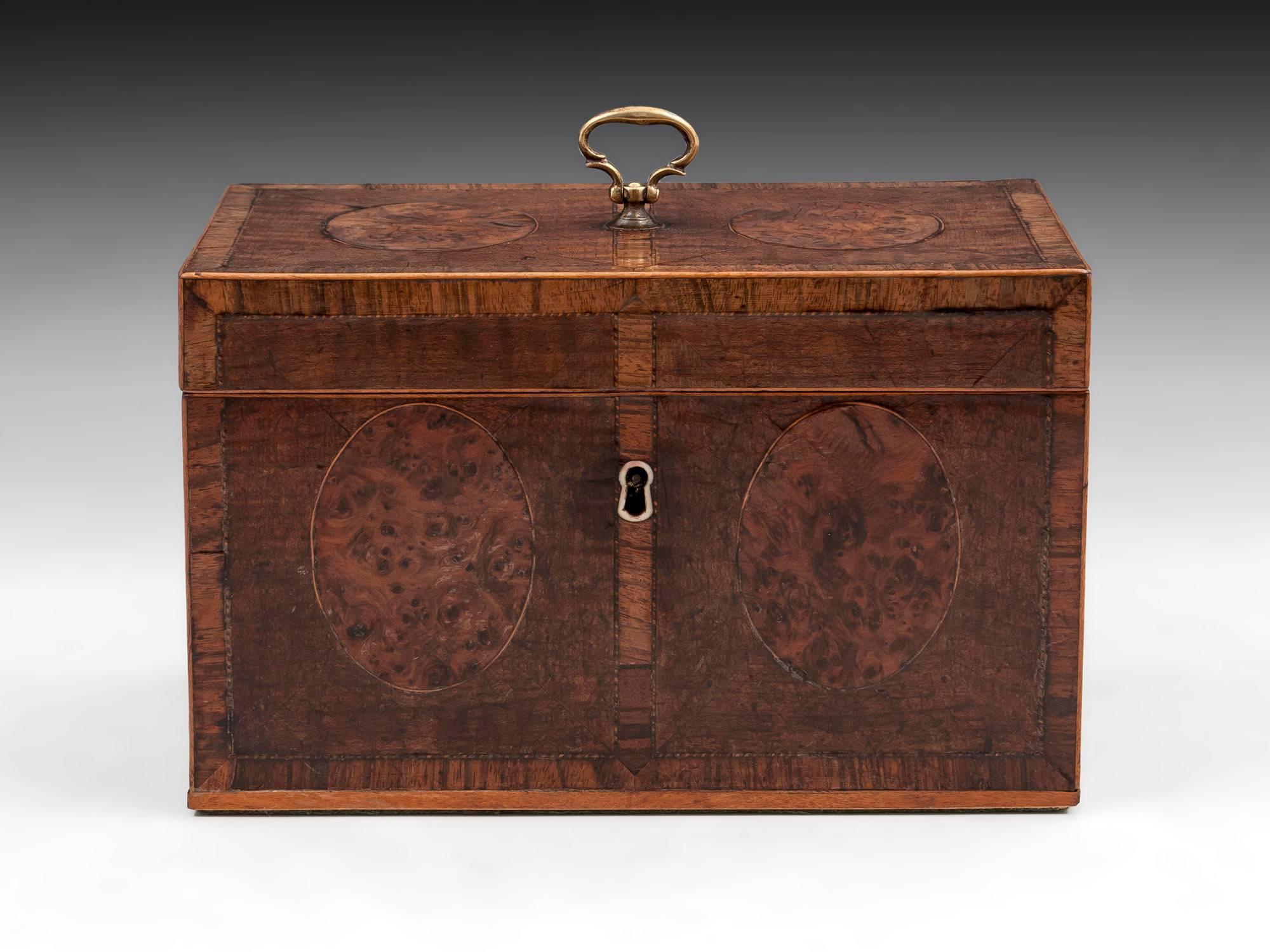 Antique Harewood Tea Chest with Burr Yew Medallions, 18th Century at