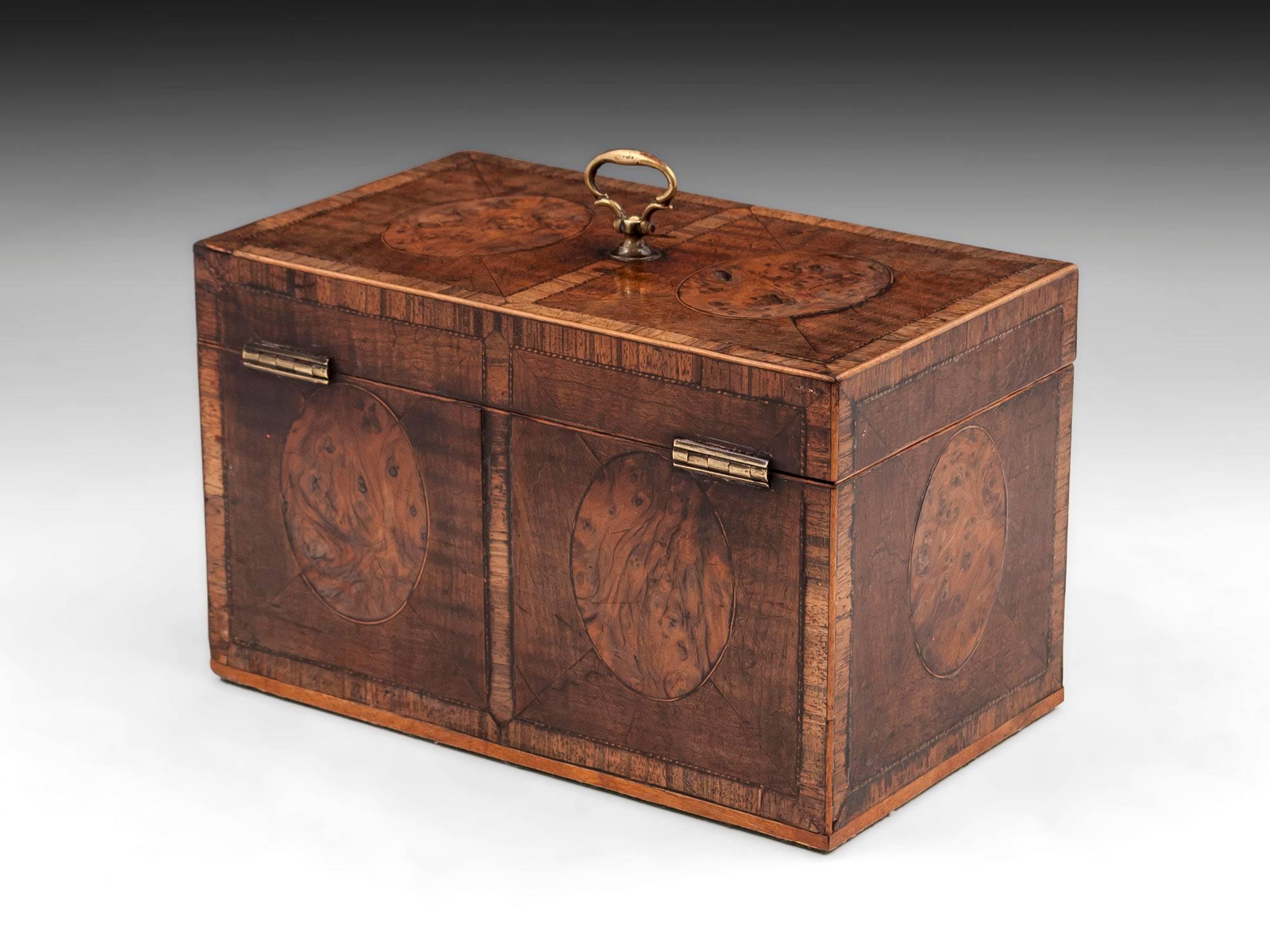 Antique Harewood Tea Chest with Burr Yew Medallions, 18th Century at
