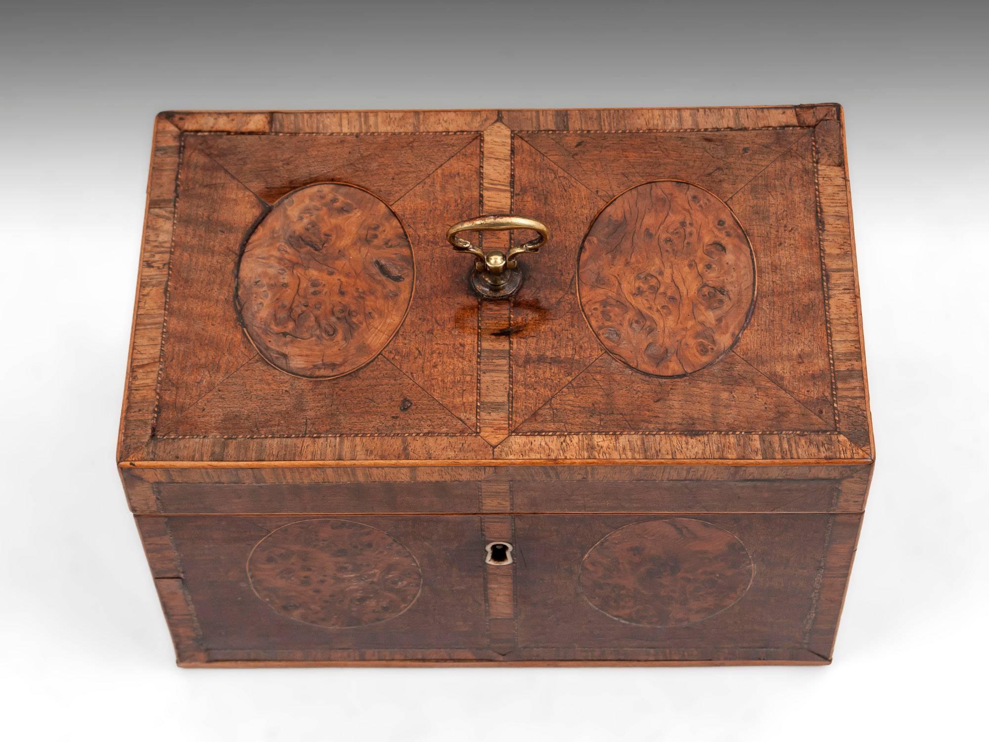 Antique Harewood Tea Chest with Burr Yew Medallions, 18th Century at