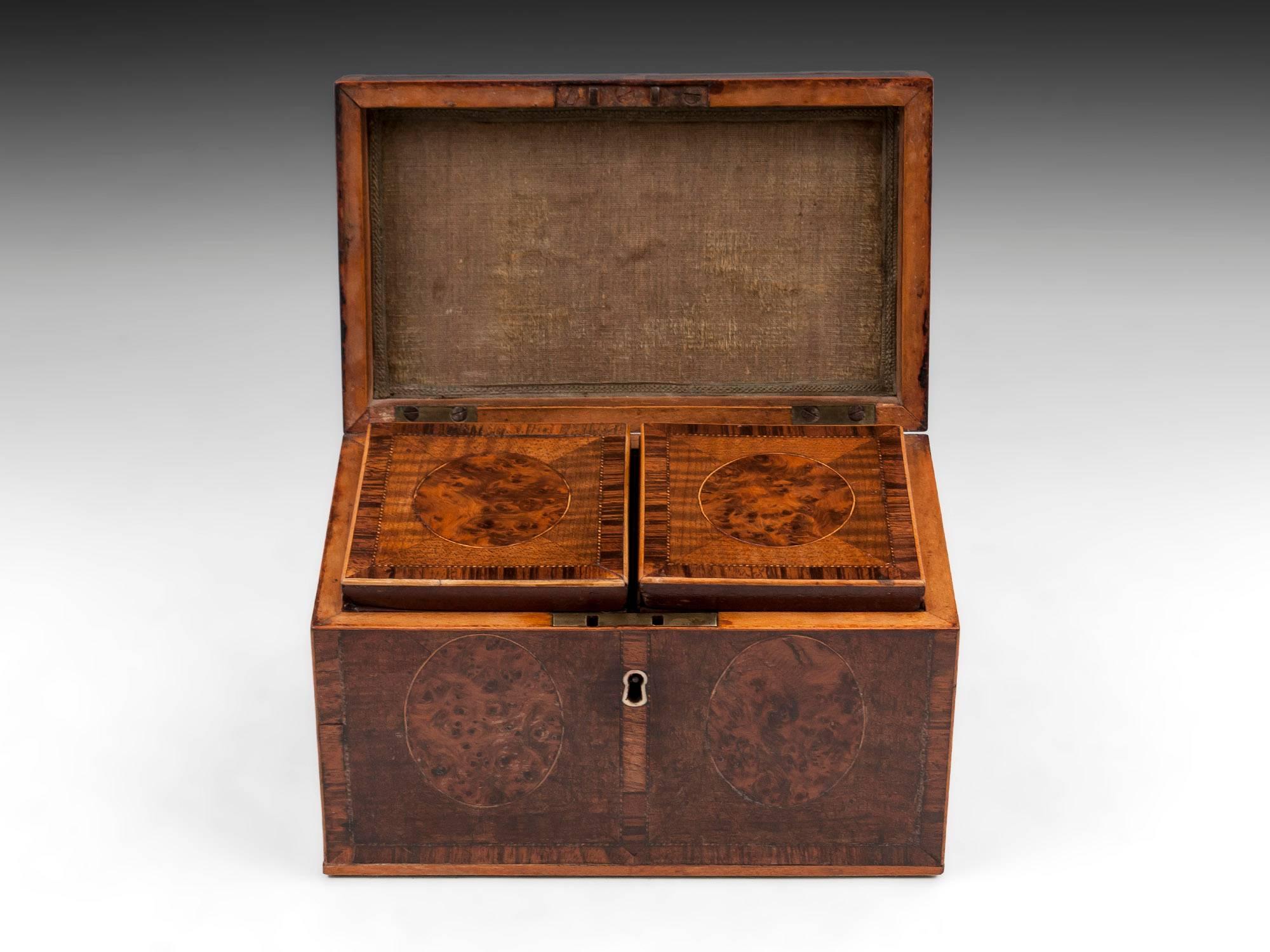 Antique Harewood Tea Chest with Burr Yew Medallions, 18th Century at