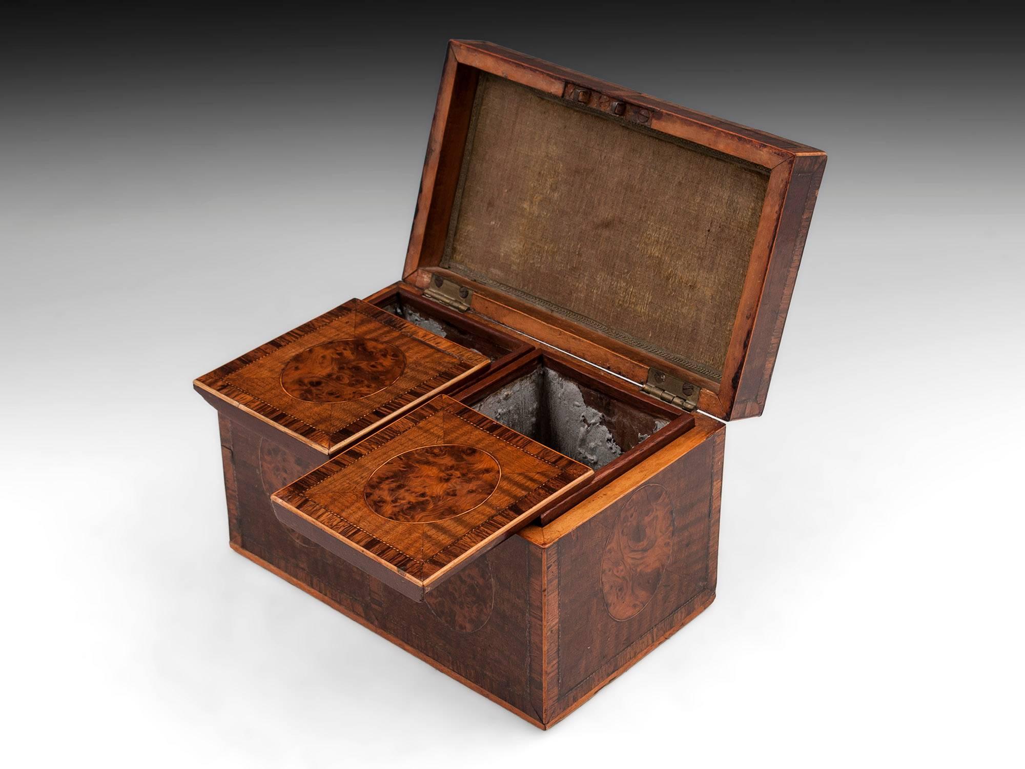 Antique Harewood Tea Chest with Burr Yew Medallions, 18th Century at