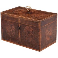Antique Harewood Tea Chest with Burr Yew Medallions, 18th Century