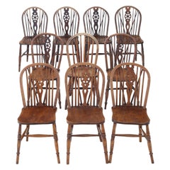 Antique Harlequin Set of 10 Ash Elm Beech Kitchen Dining Chairs, 19th Century