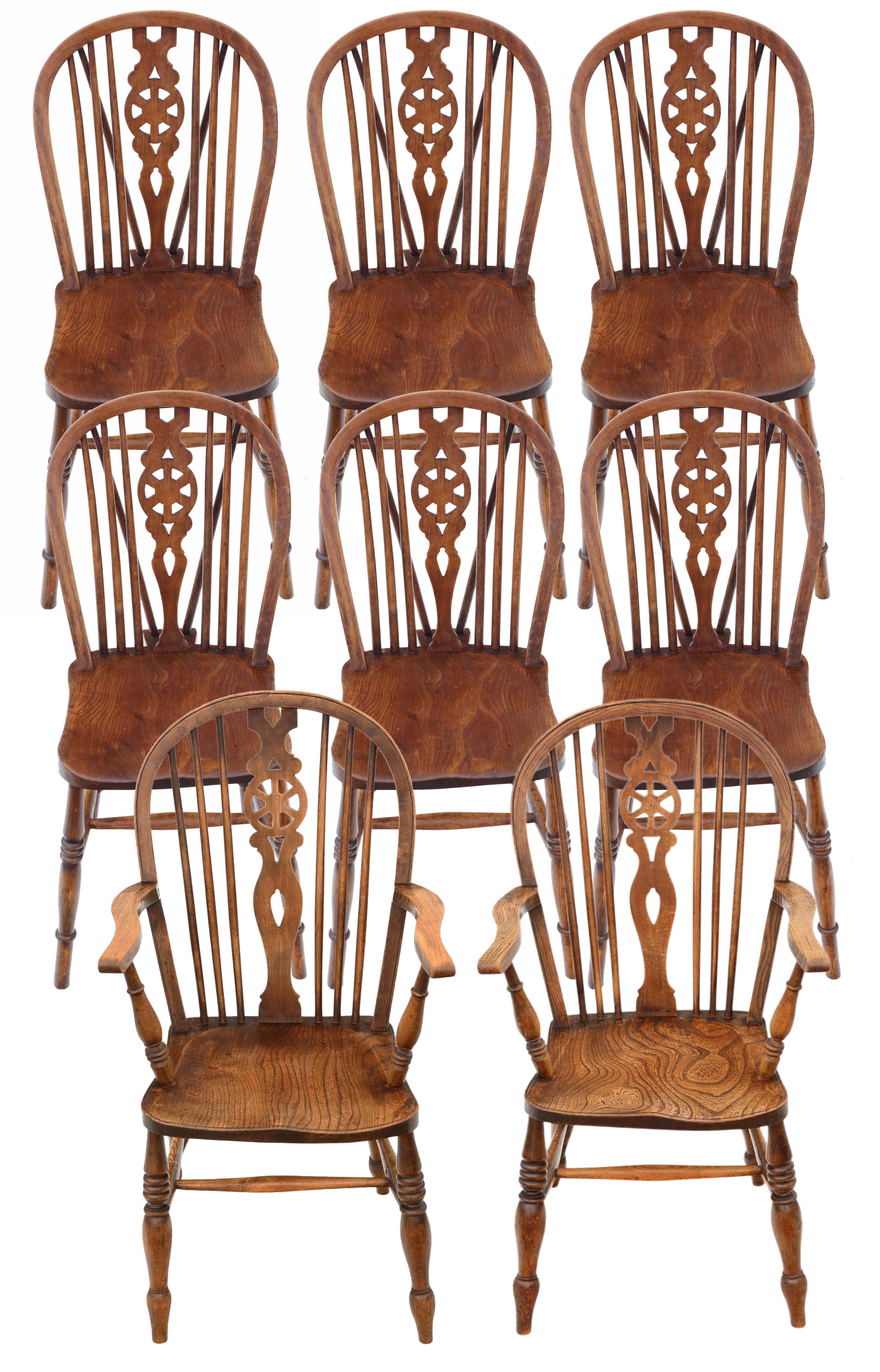 Antico set di 8 (6 più 2) sedie da pranzo da cucina in frassino e olmo C1910 in vendita 10