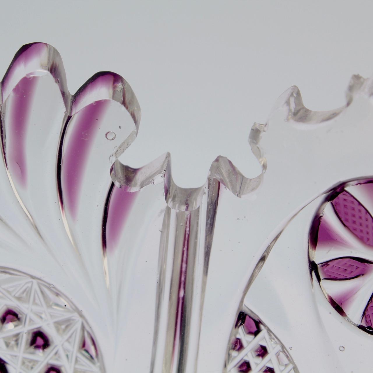 Antike Harrach böhmische lila geschliffen zu klar Glas Kompott oder Fuß Schüssel im Angebot 3
