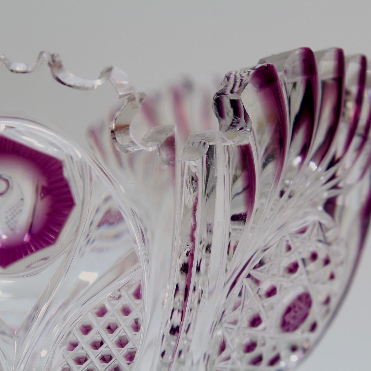 Antike Harrach böhmische lila geschliffen zu klar Glas Kompott oder Fuß Schüssel im Angebot 6