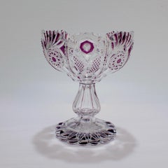 Antique Harrach Bohemian Purple Cut to Clear Glass Compote or Footed Bowl