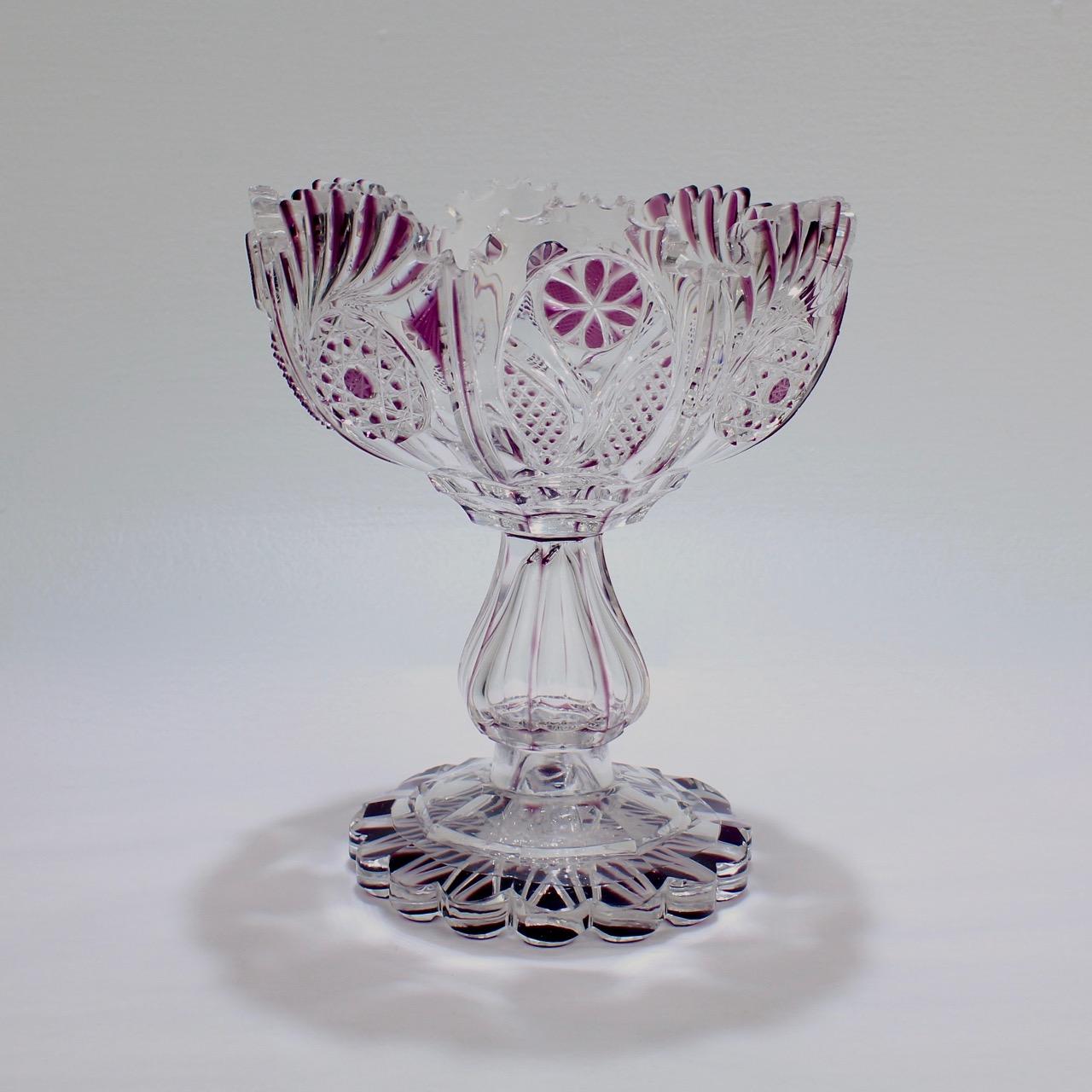 Antike Harrach böhmische lila geschliffen zu klar Glas Kompott oder Fuß Schüssel (Viktorianisch) im Angebot
