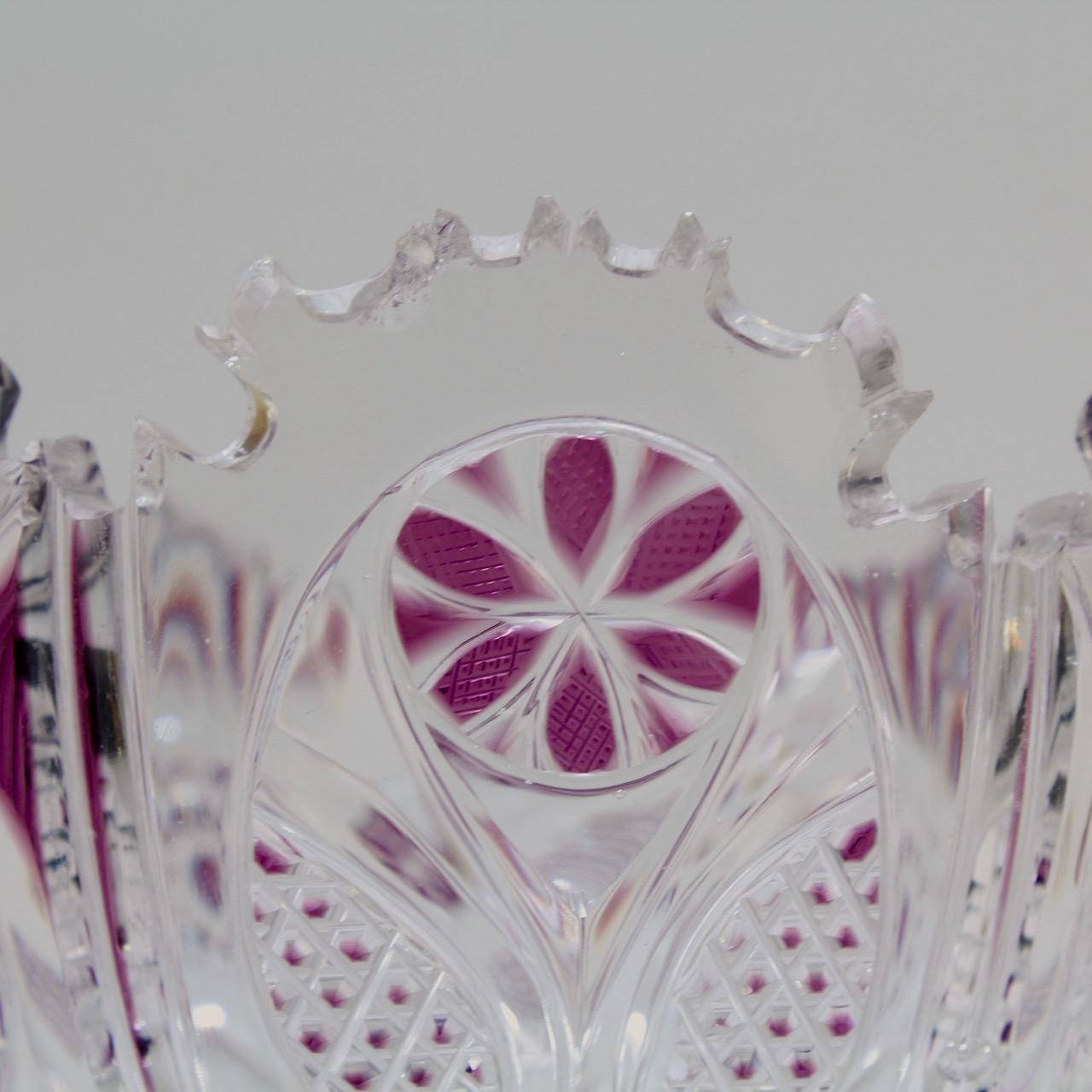 Antike Harrach böhmische lila geschliffen zu klar Glas Kompott oder Fuß Schüssel im Angebot 2