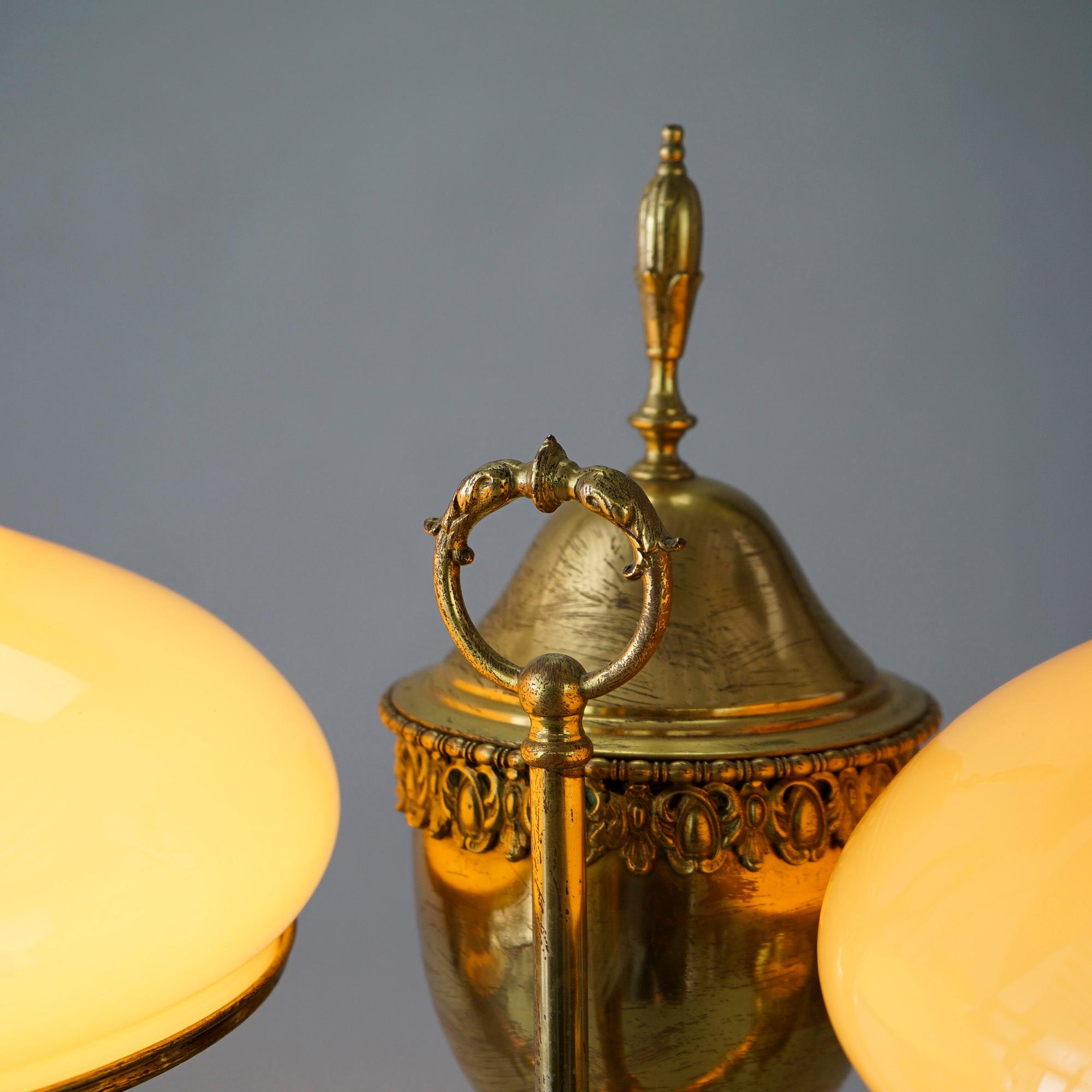 Antique Harvard Brass Double Student Lamp with Cased Glass Shades, Circa 1890 3