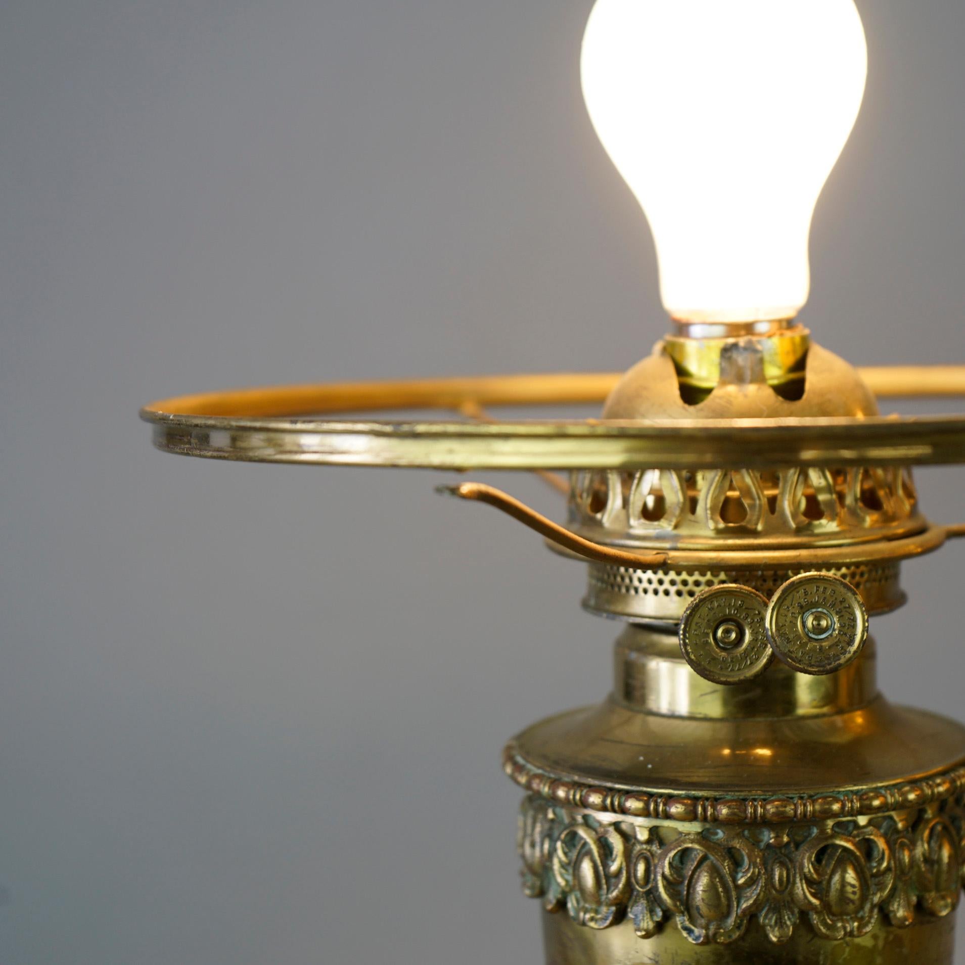 19th Century Antique Harvard Brass Double Student Lamp with Cased Glass Shades, Circa 1890